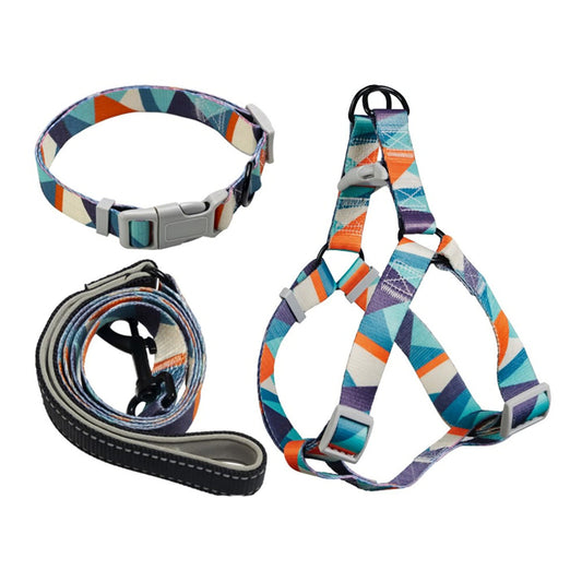 Aiitle Patterned Dog Harness Leash Collar 3 Pcs Set