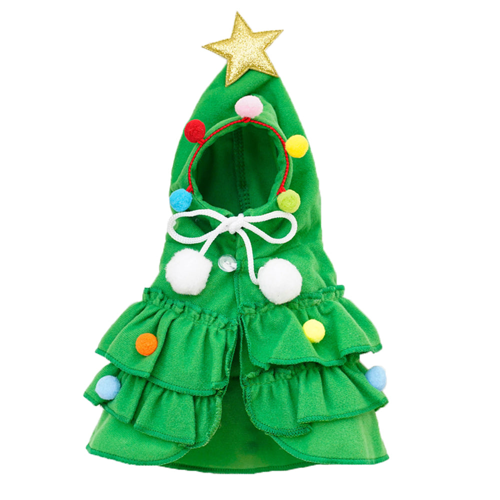 Aiitle Cute Pet Christmas Cloak with Star and Pompoms Red