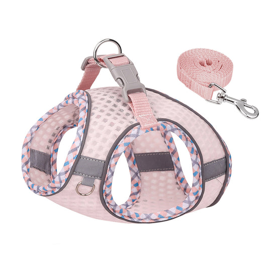 Aiitle Plaid Border Reflective Mesh Dog Harness Pink