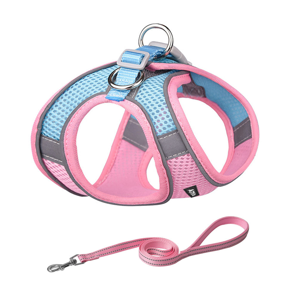 Aiitle Soft Adjustable Mesh Dog Harness Leash Set Blue