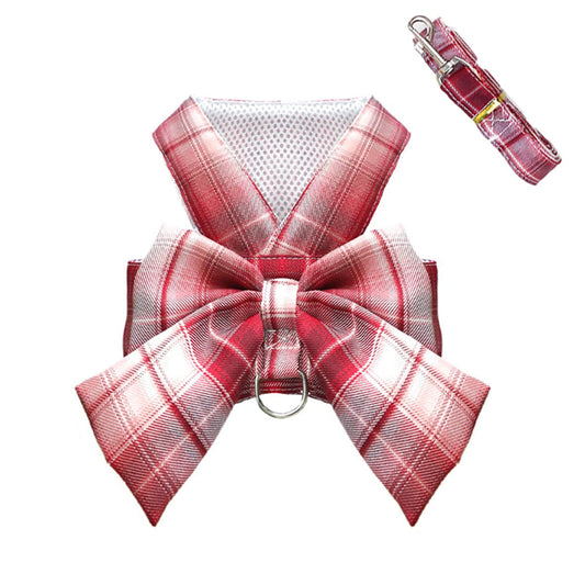 Aiitle Pet Plaid Bow Tie Harness Leash Set