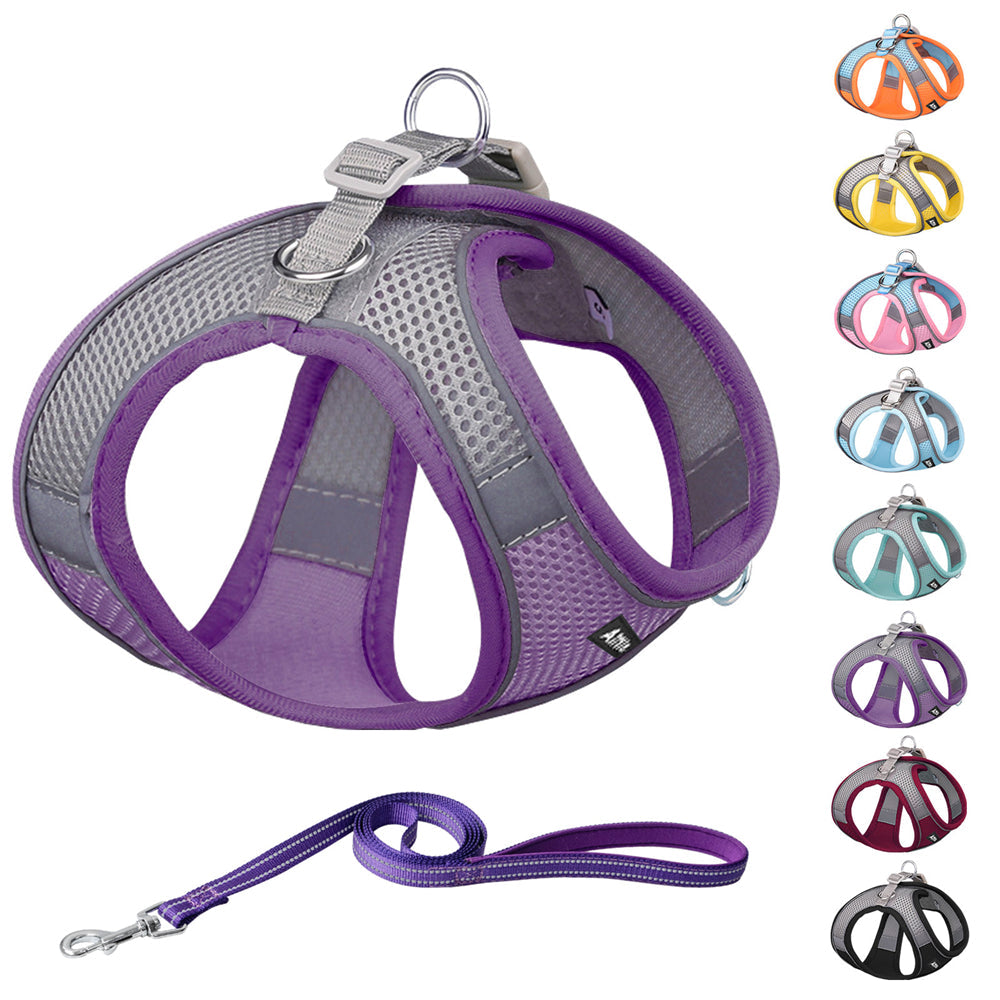 Aiitle Soft Adjustable Mesh Dog Harness Leash Set Purple