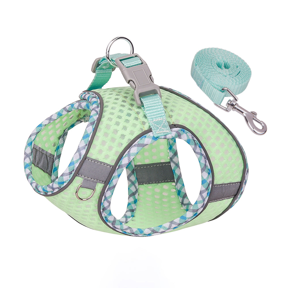 Aiitle Plaid Border Reflective Mesh Dog Harness Blue