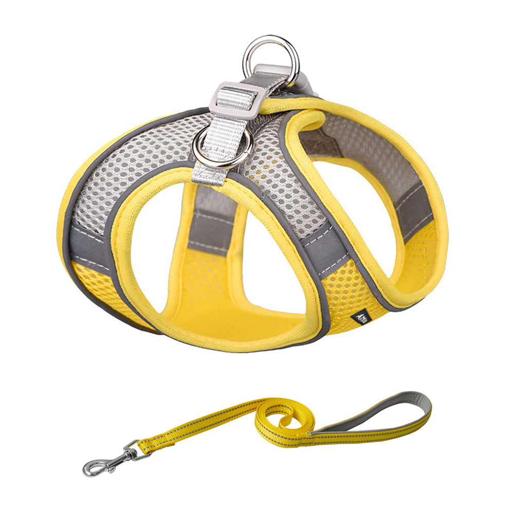 Aiitle Soft Adjustable Mesh Dog Harness Leash Set Yellow