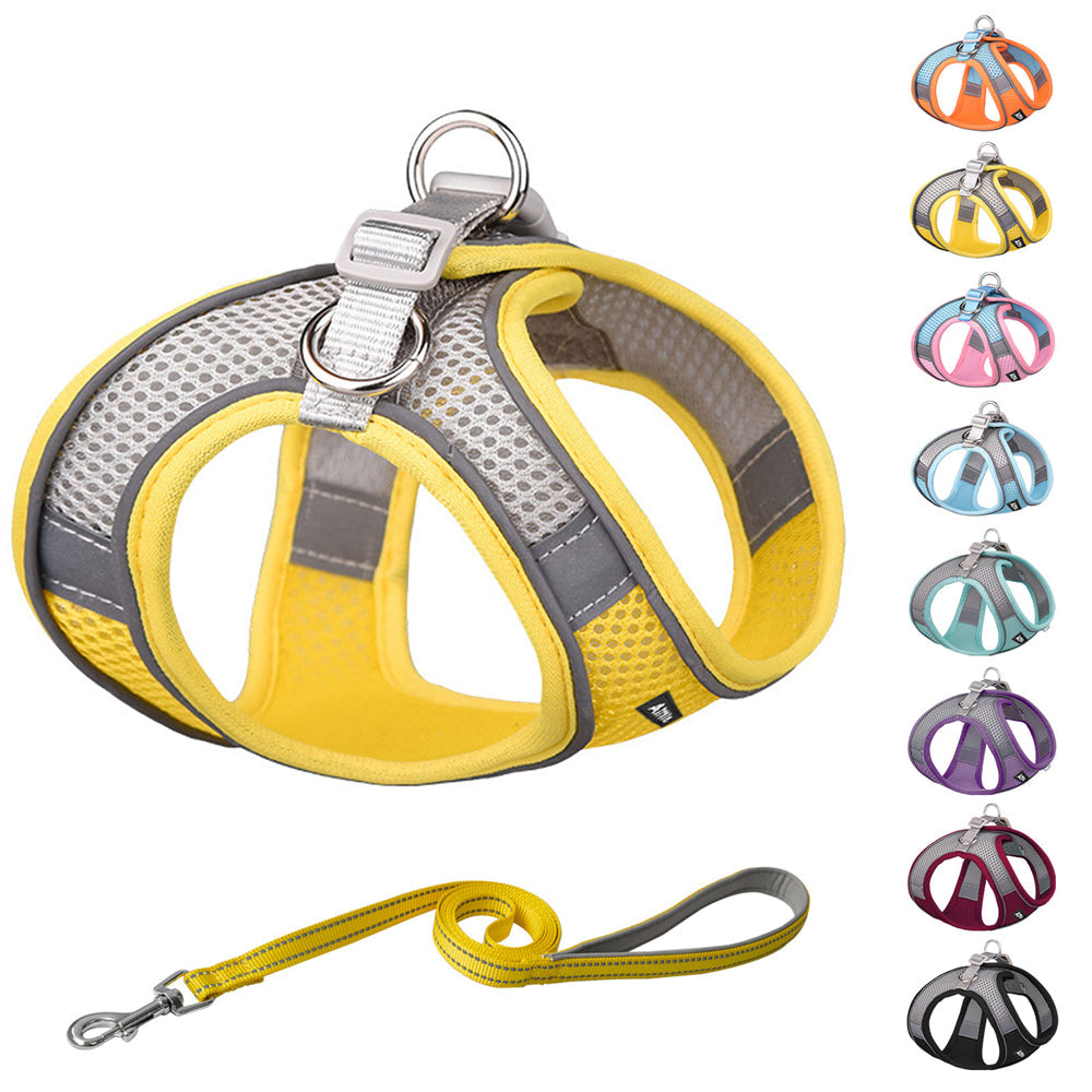 Aiitle Soft Adjustable Mesh Dog Harness Leash Set Yellow